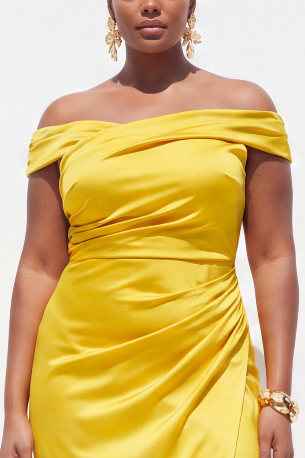 Off the Shoulder Dark Green Plus Size Sheath Satin Formal Dress with Slit