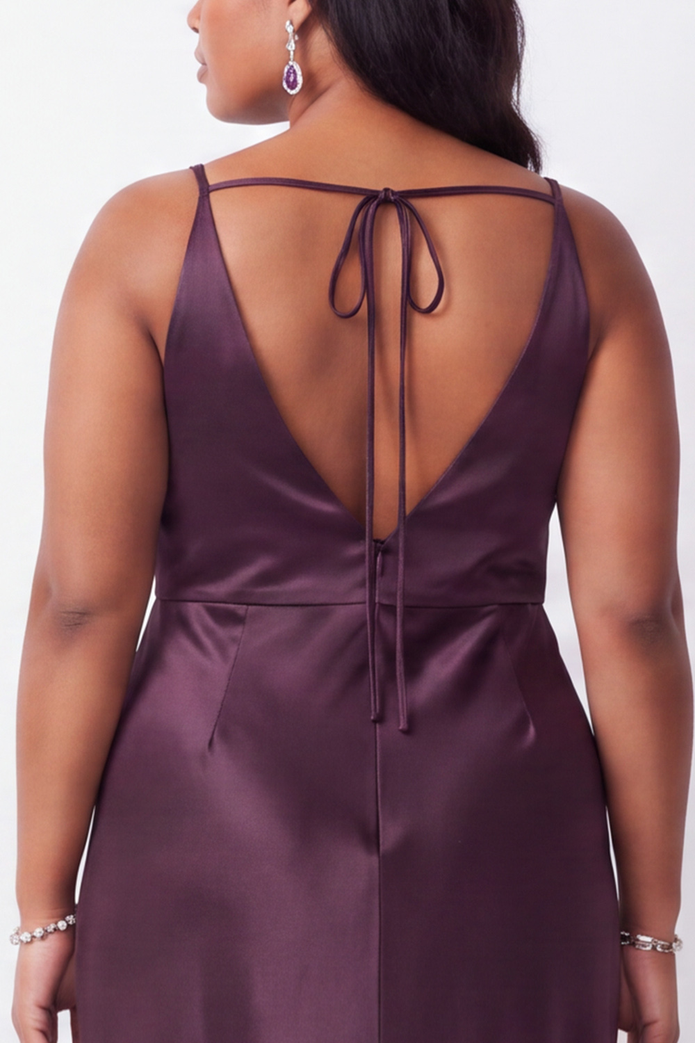 Plus Size Black Satin Sheath V-Neck Maxi Formal Dress