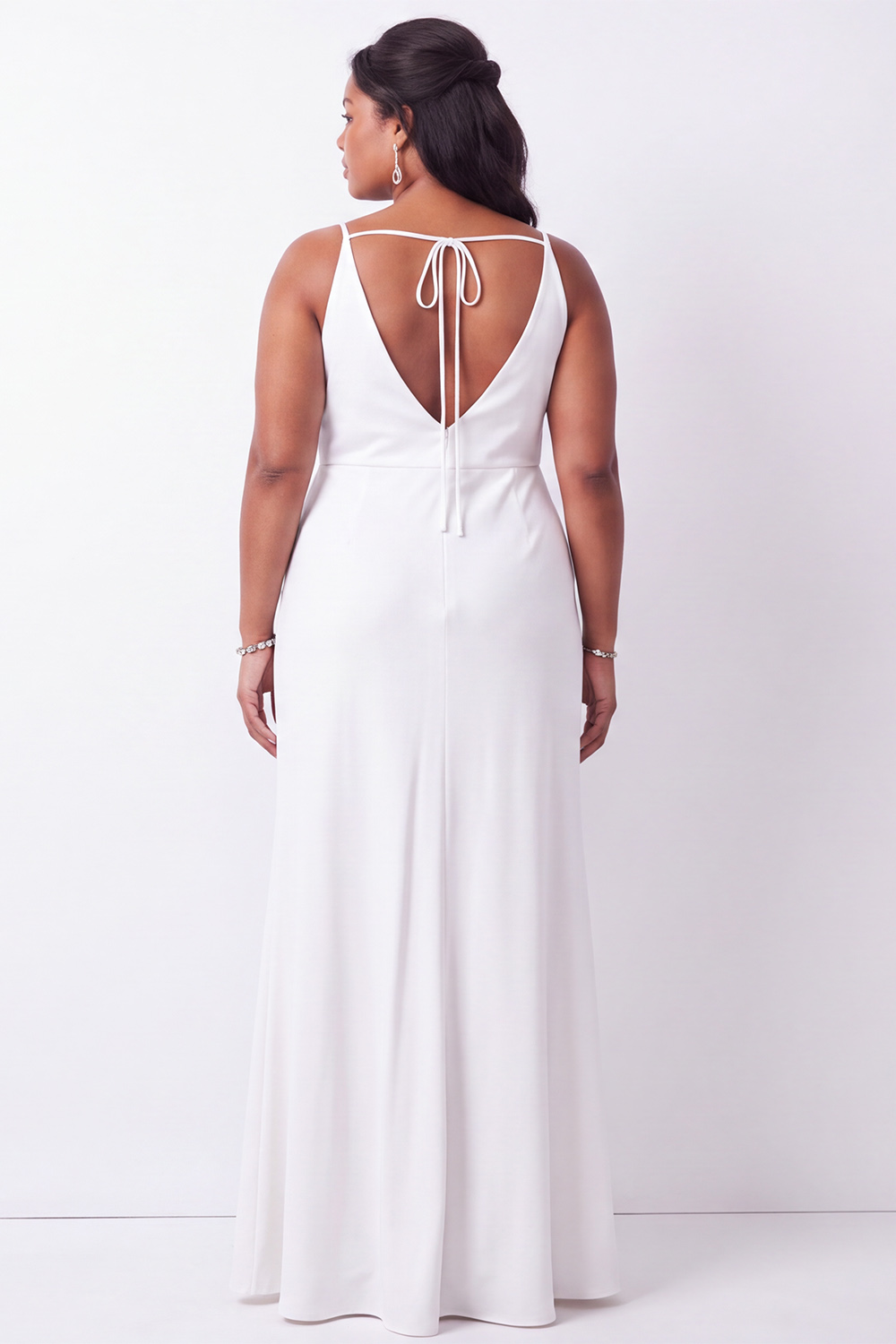 Plus Size Black Satin Sheath V-Neck Maxi Formal Dress