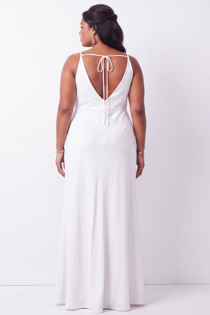 Plus Size Black Satin Sheath V-Neck Maxi Formal Dress