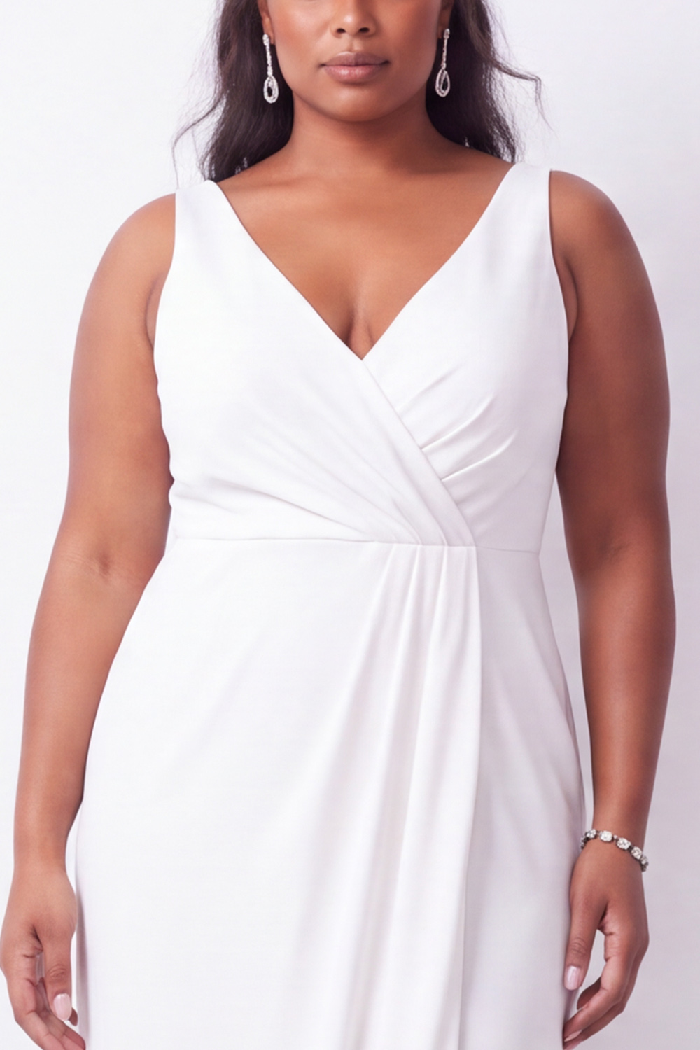Plus Size Black Satin Sheath V-Neck Maxi Formal Dress