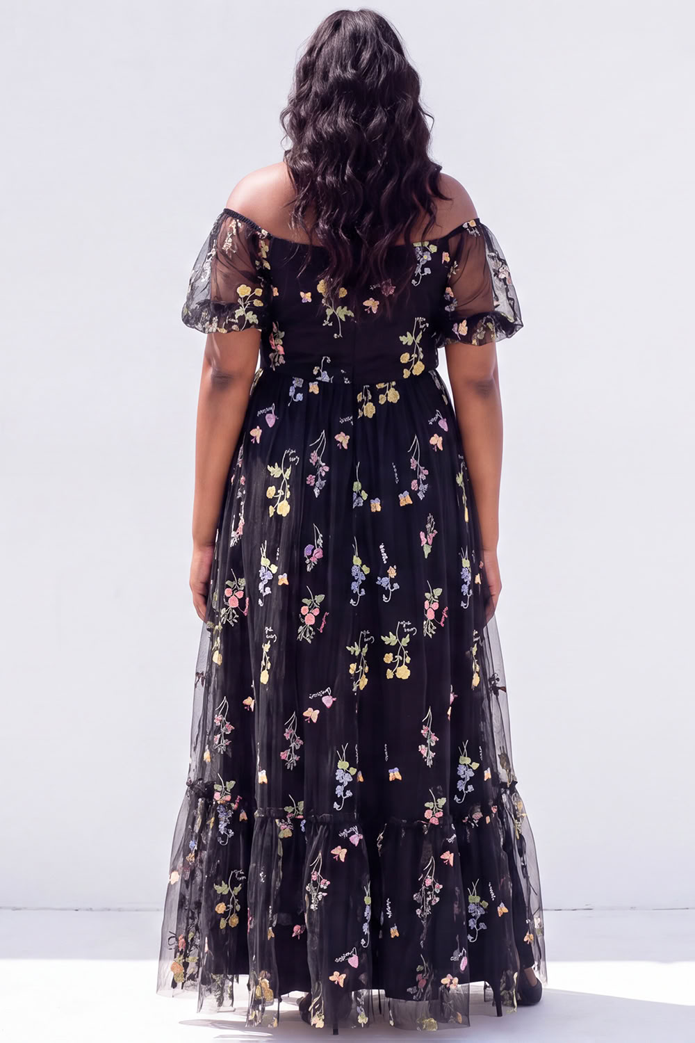 Off the Shoulder Green Floral A Line Plus Size Wedding Guest Dress