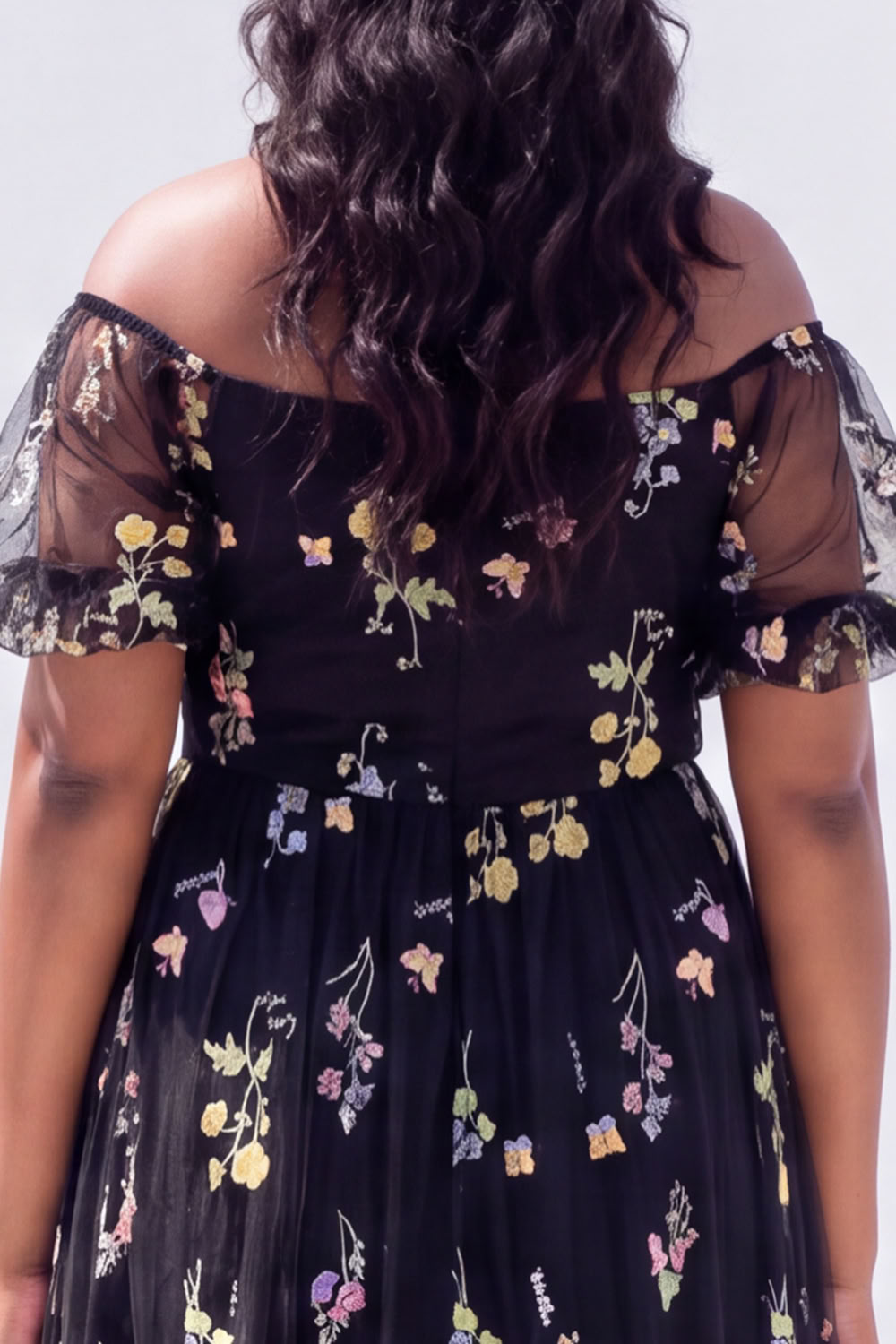 Off the Shoulder Green Floral A Line Plus Size Wedding Guest Dress
