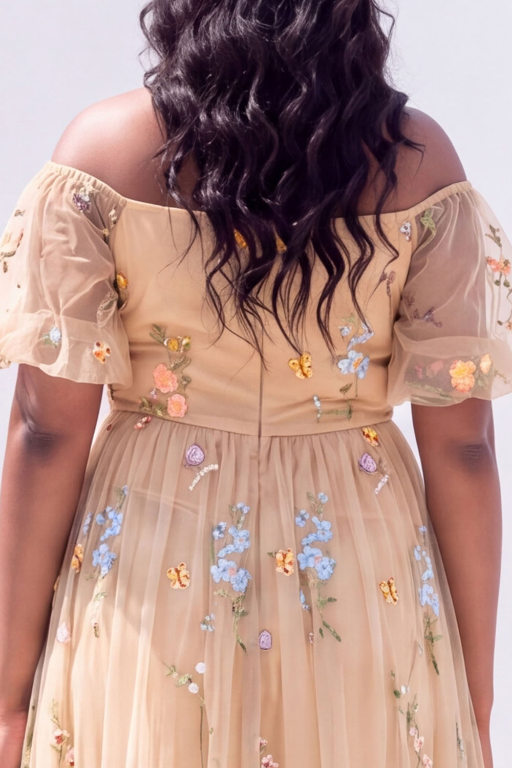 Off the Shoulder Green Floral A Line Plus Size Wedding Guest Dress