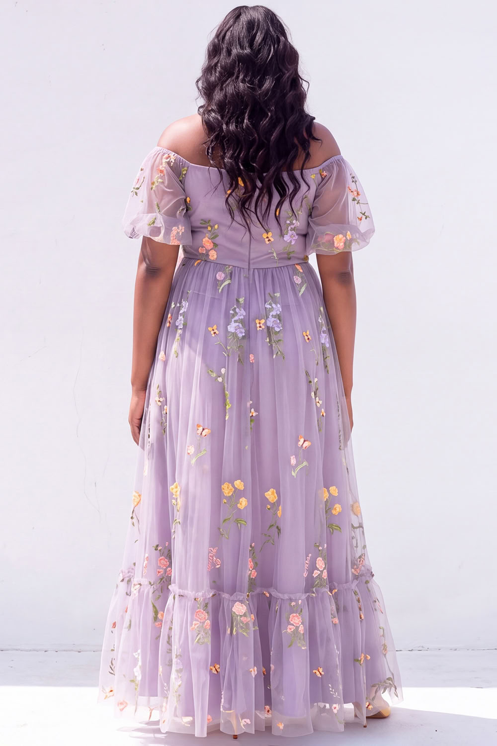 Off the Shoulder Green Floral A Line Plus Size Wedding Guest Dress