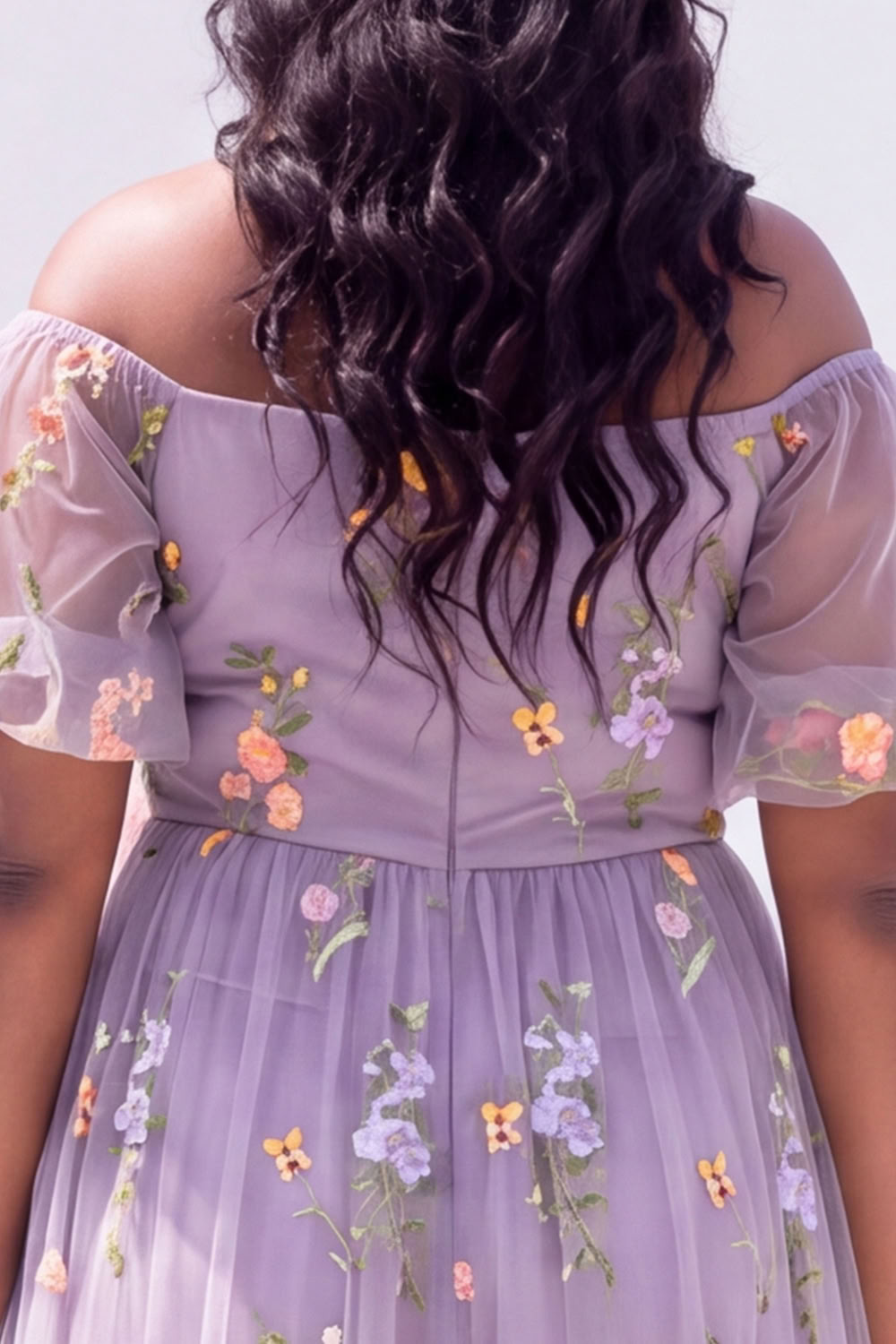 Off the Shoulder Green Floral A Line Plus Size Wedding Guest Dress