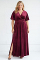 Navy V Neck A Line Velvet Plus Size Mother of the Bride Dress with Slit