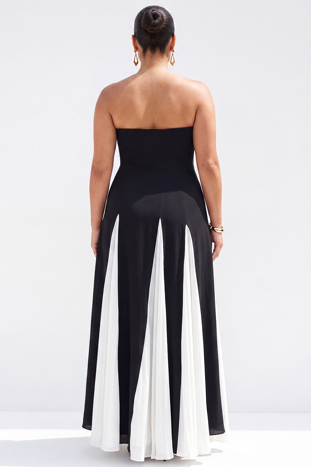 Black and White Strapless A Line Plus Size Formal Dress