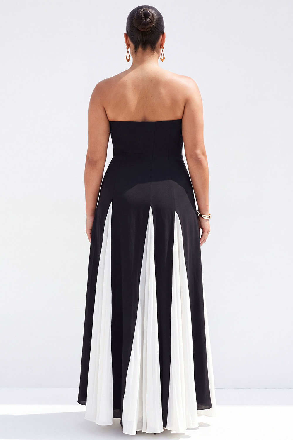Black and White Strapless A Line Plus Size Formal Dress
