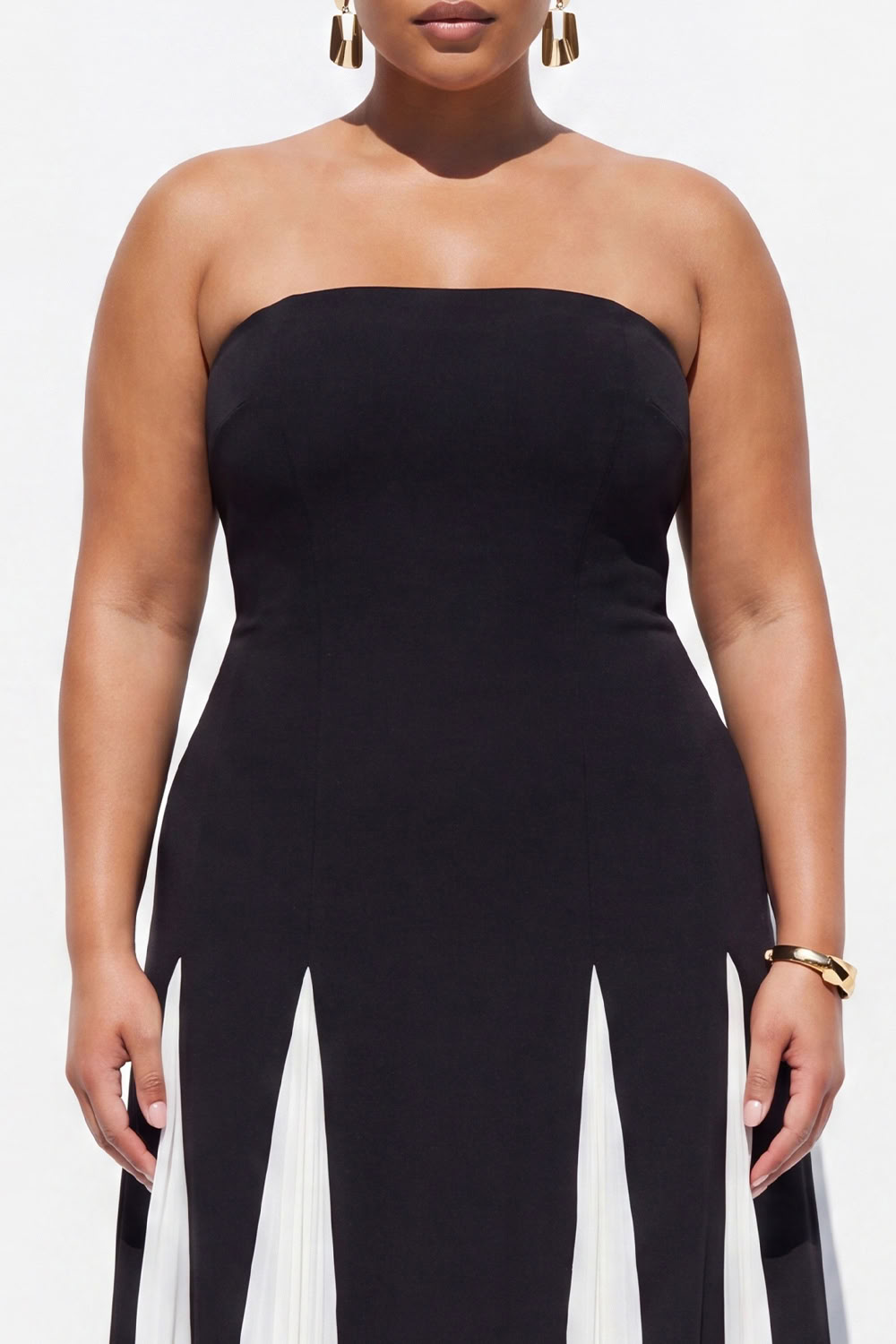 Black and White Strapless A Line Plus Size Formal Dress