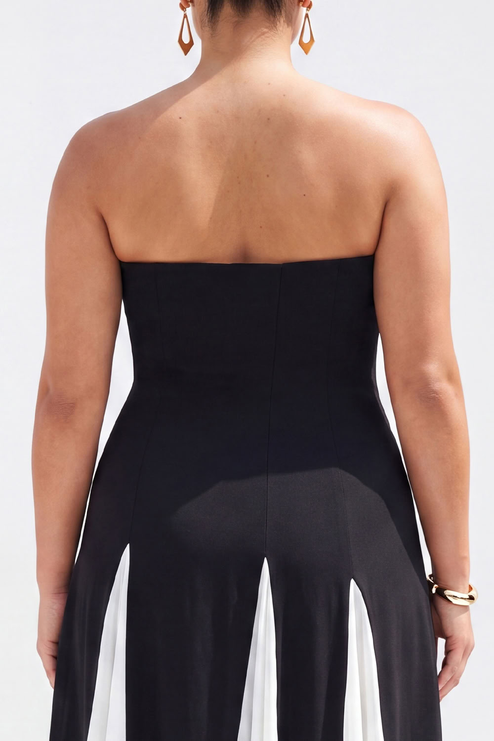 Black and White Strapless A Line Plus Size Formal Dress