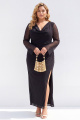 Plus Size Black Cowl Neck Long Sleeve Formal Dress with Slit