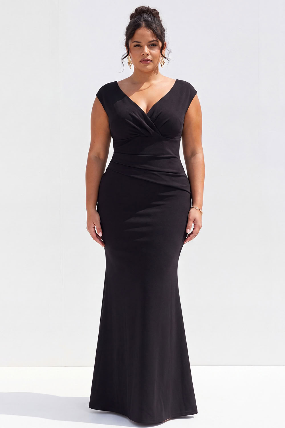 Dressself Women Dark Green Plus Size Formal Dress V Neck Mermaid Long Evening Dress