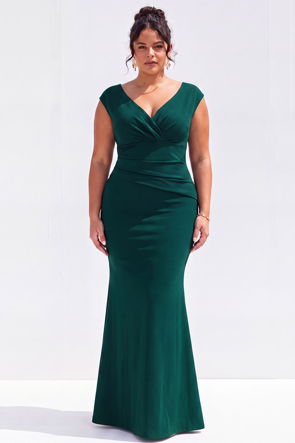 Dark Green Mermaid V Neck Plus Size Formal Dress