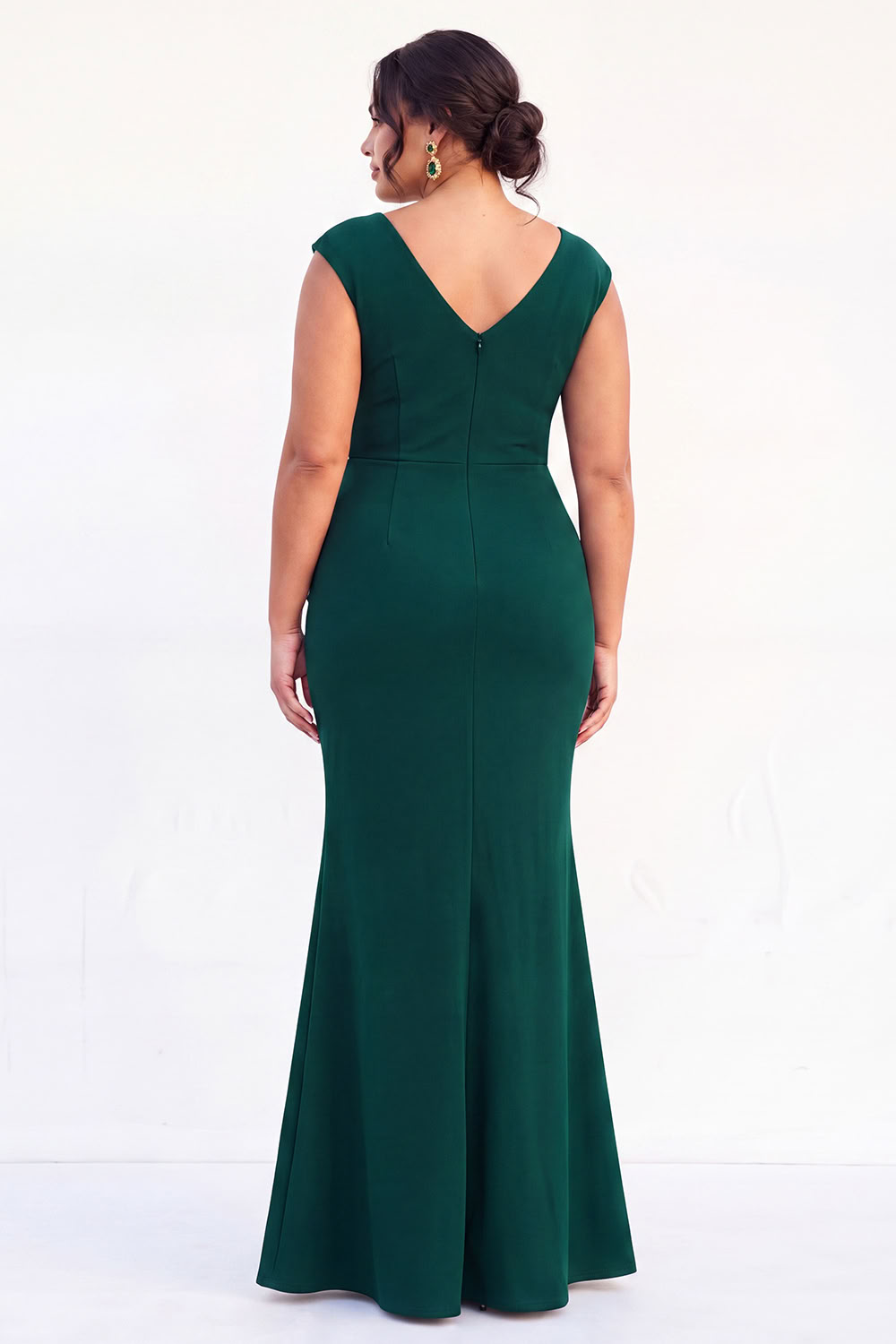 Dark Green Mermaid V Neck Plus Size Formal Dress