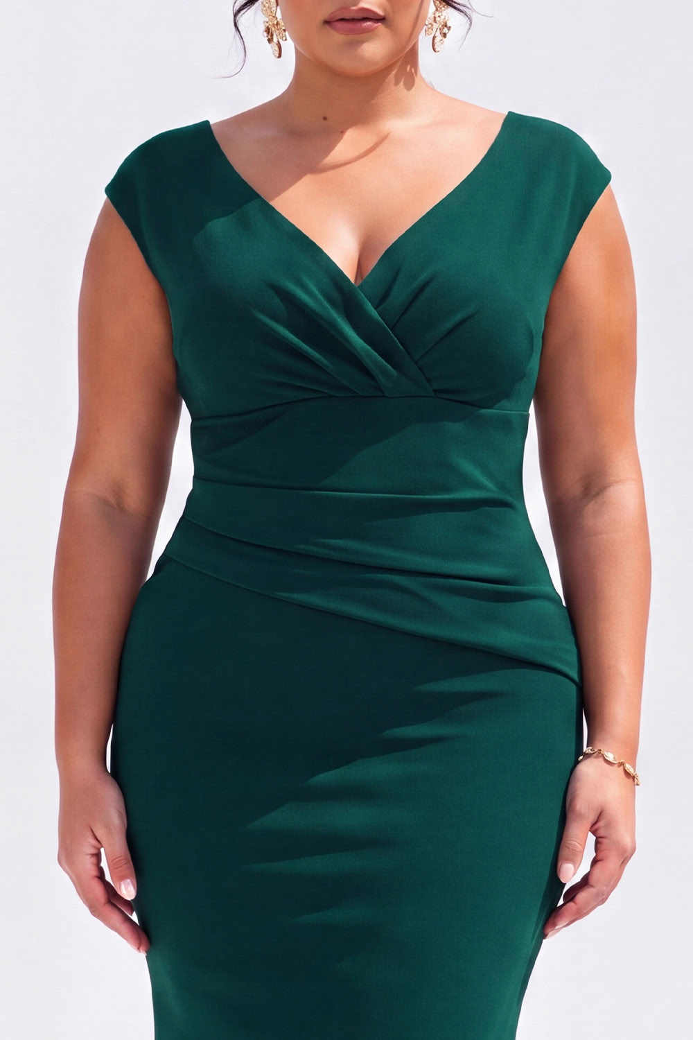 Dark Green Mermaid V Neck Plus Size Formal Dress