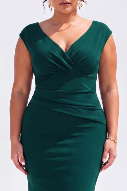 Dark Green Mermaid V Neck Plus Size Formal Dress