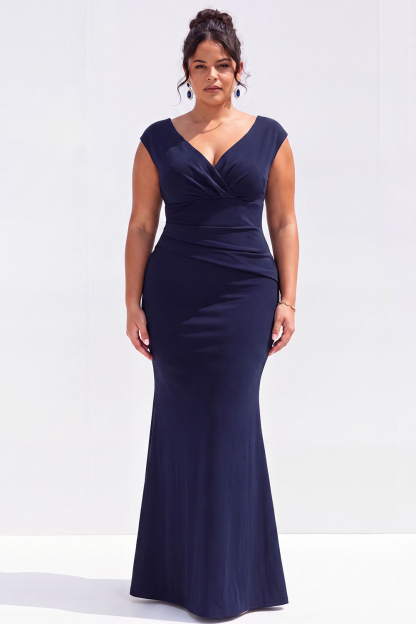 Dark Green Mermaid V Neck Plus Size Formal Dress