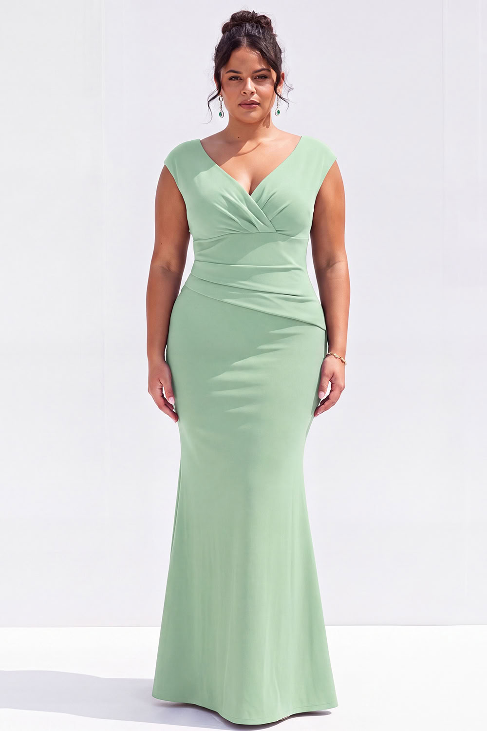 Dark Green Mermaid V Neck Plus Size Formal Dress