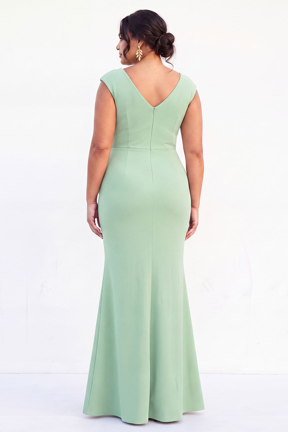 Dark Green Mermaid V Neck Plus Size Formal Dress