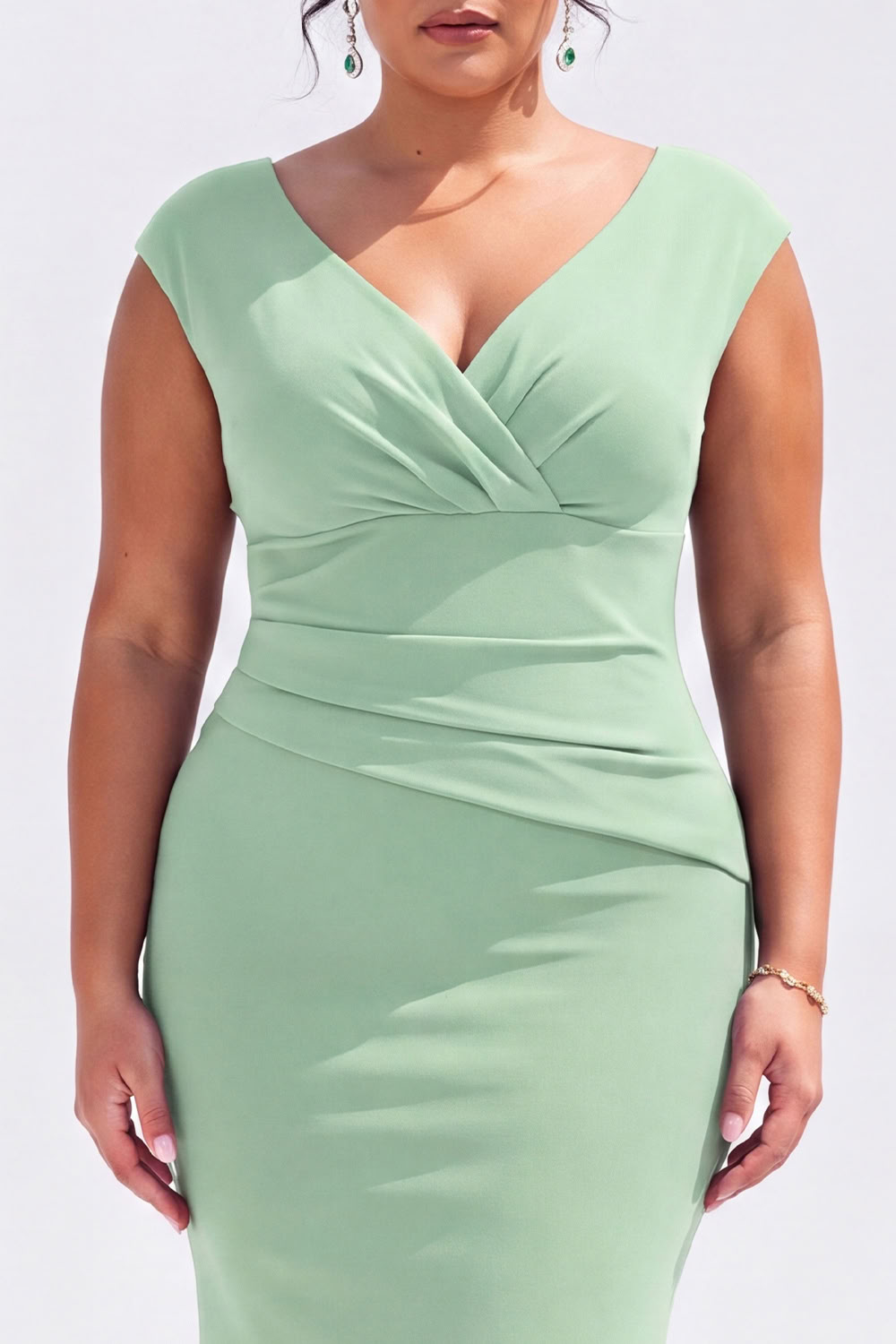 Dark Green Mermaid V Neck Plus Size Formal Dress