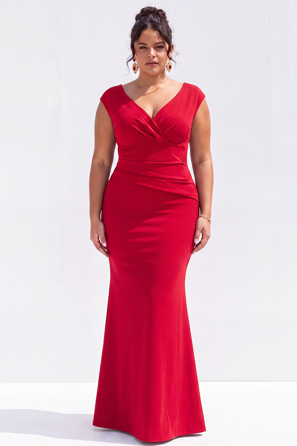 Dark Green Mermaid V Neck Plus Size Formal Dress