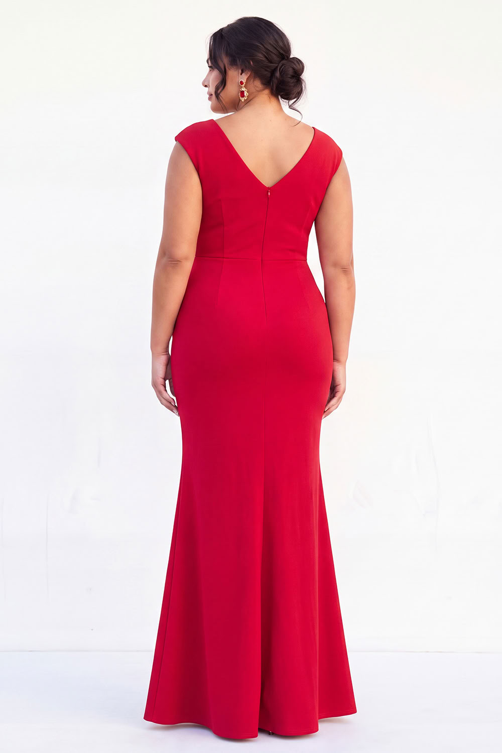 Dark Green Mermaid V Neck Plus Size Formal Dress