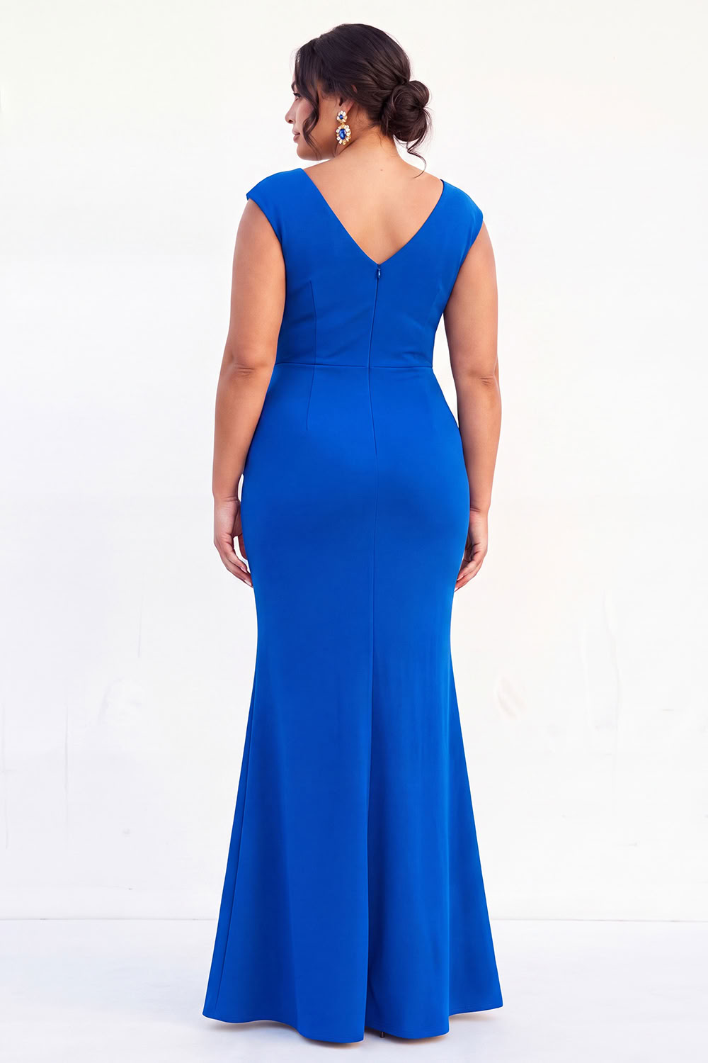 Dark Green Mermaid V Neck Plus Size Formal Dress