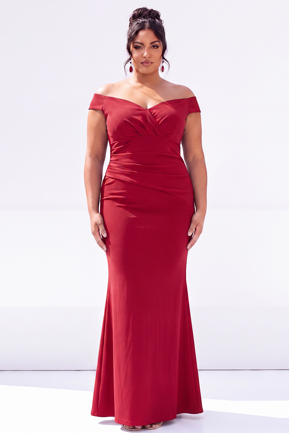 Plus Size Red Off the Shoulder V Neck Mermaid Formal Dress
