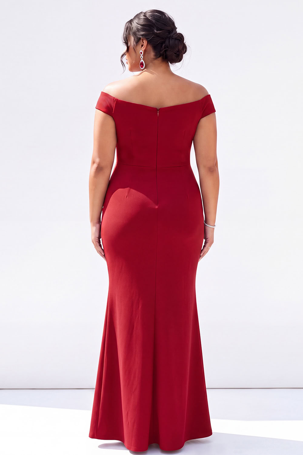 Plus Size Red Off the Shoulder V Neck Mermaid Formal Dress