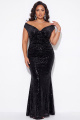 Sparkly Black Off the Shoulder Sequin Mermaid Plus Size Maxi Dress