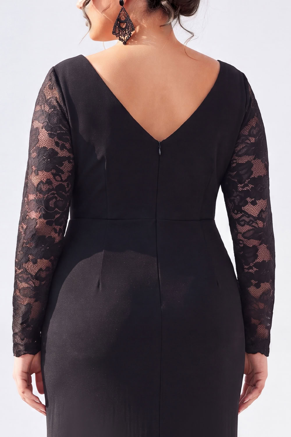 Navy V Neck Mermaid Lace Plus Size Maxi Dress