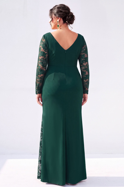 Navy V Neck Mermaid Lace Plus Size Maxi Dress