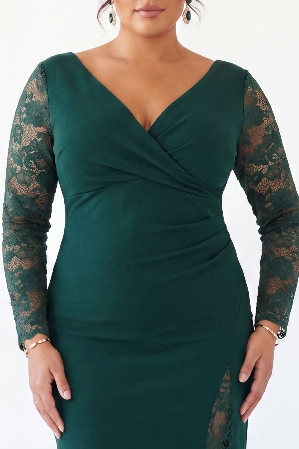 Navy V Neck Mermaid Lace Plus Size Maxi Dress
