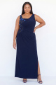 Navy Sheath Ruched Sequin Plus Size Maxi Dress with Slit