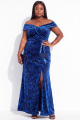 Royal Blue Off the Shoulder Mermaid Jacquard Plus Size Formal Dress with Slit
