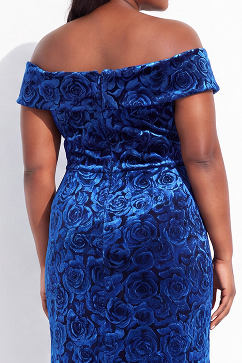 Off the Shoulder Floral Mermaid Velvet Formal Dress with Slit