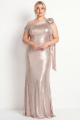 Plus Size Champagne Metallic Off the Shoulder Mermaid Formal Dress