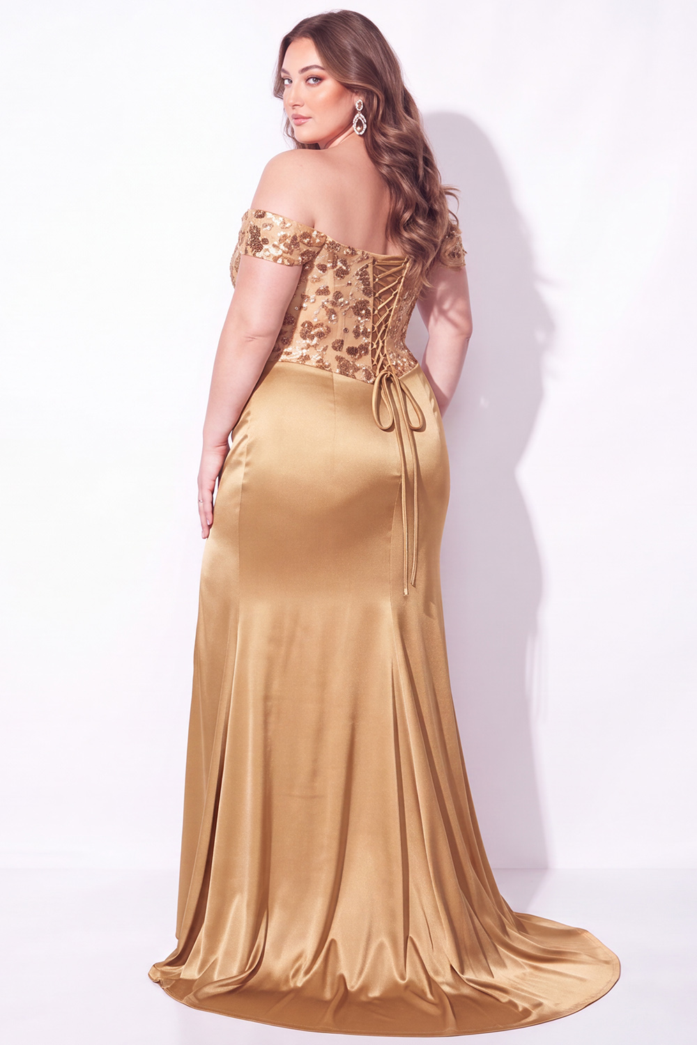 Black Sequin Corset Off the Shoulder Mermaid Plus Size Formal Dress with Slit