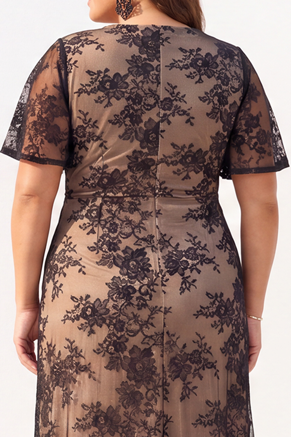 Rose Black A Line Floral V Neck Plus Size Formal Dress