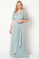 Glitter Light Blue Plus Size V Neck A Line Maxi Dress