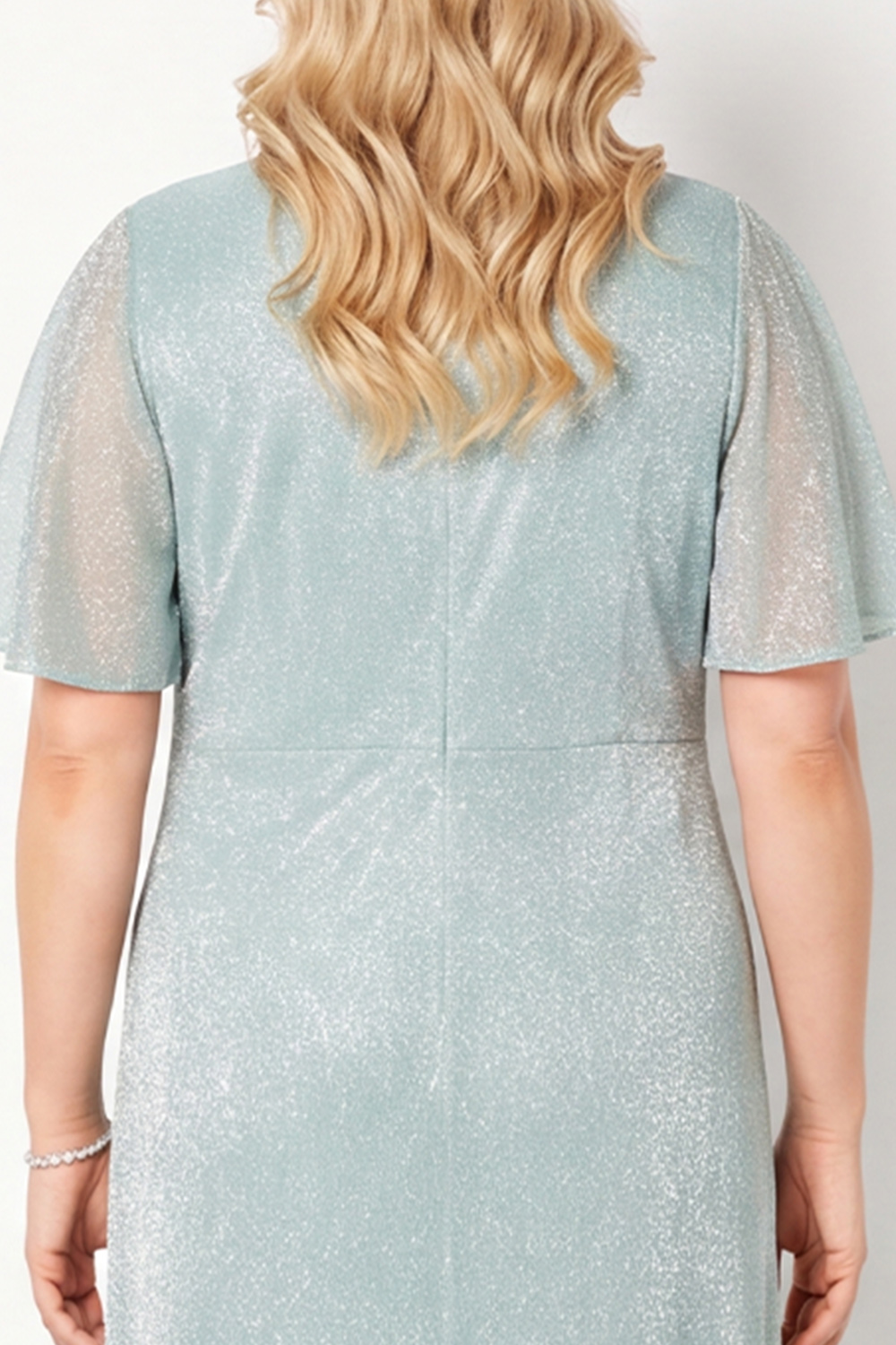 Glitter Light Blue Plus Size V Neck A Line Maxi Dress