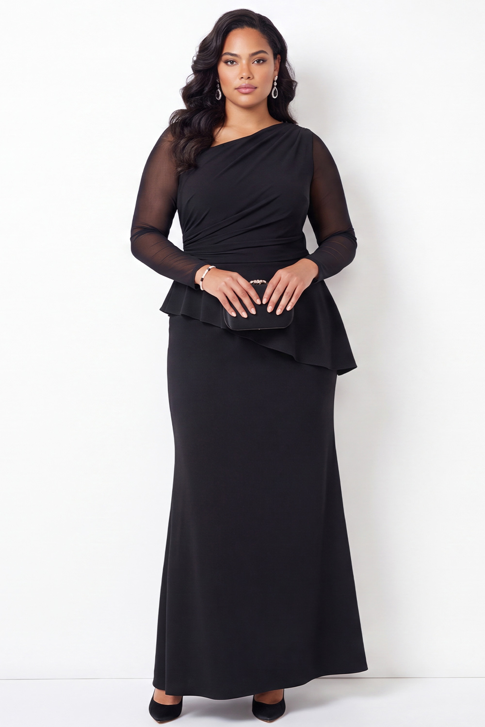 Black Long Sleeve Mermaid Plus Size Formal Dress