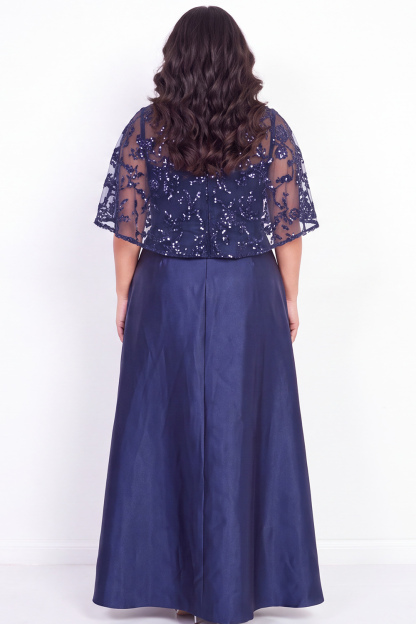 Plus Size Navy A Line Sequin Satin High Low Formal Dress with Cape Sleeves