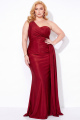 One Shoulder Plus Size Burgundy Mermaid Satin Formal Dress with Sash