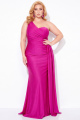 One Shoulder Plus Size Burgundy Mermaid Satin Formal Dress with Sash