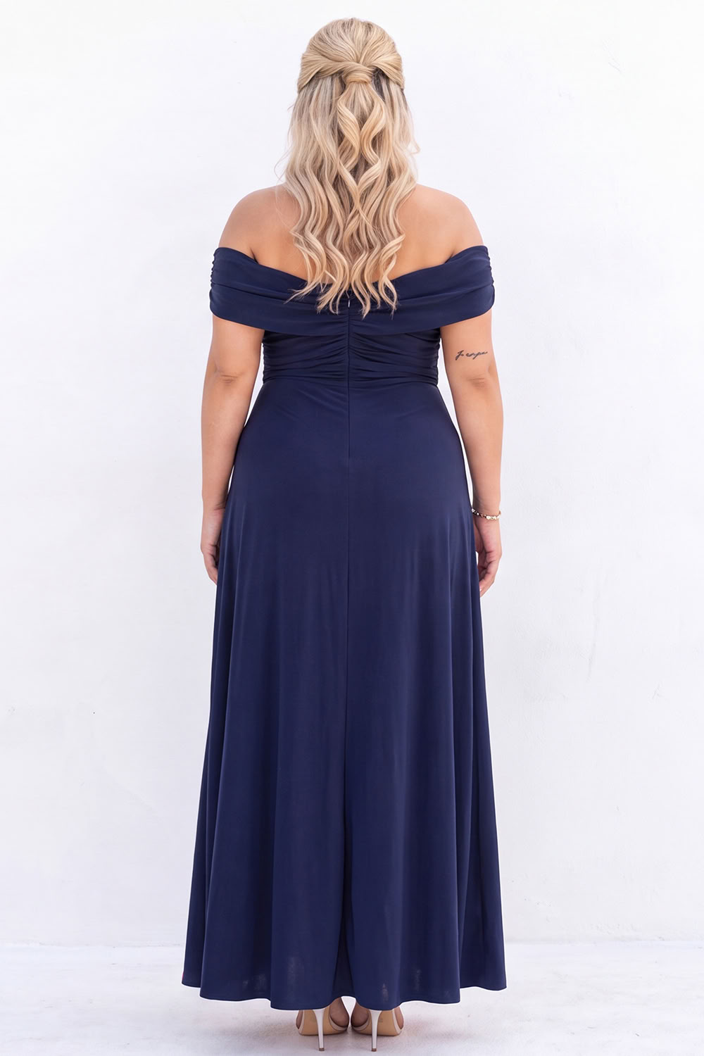 Off the Shoulder Black A Line Long Plus Size Formal Dress with Slit