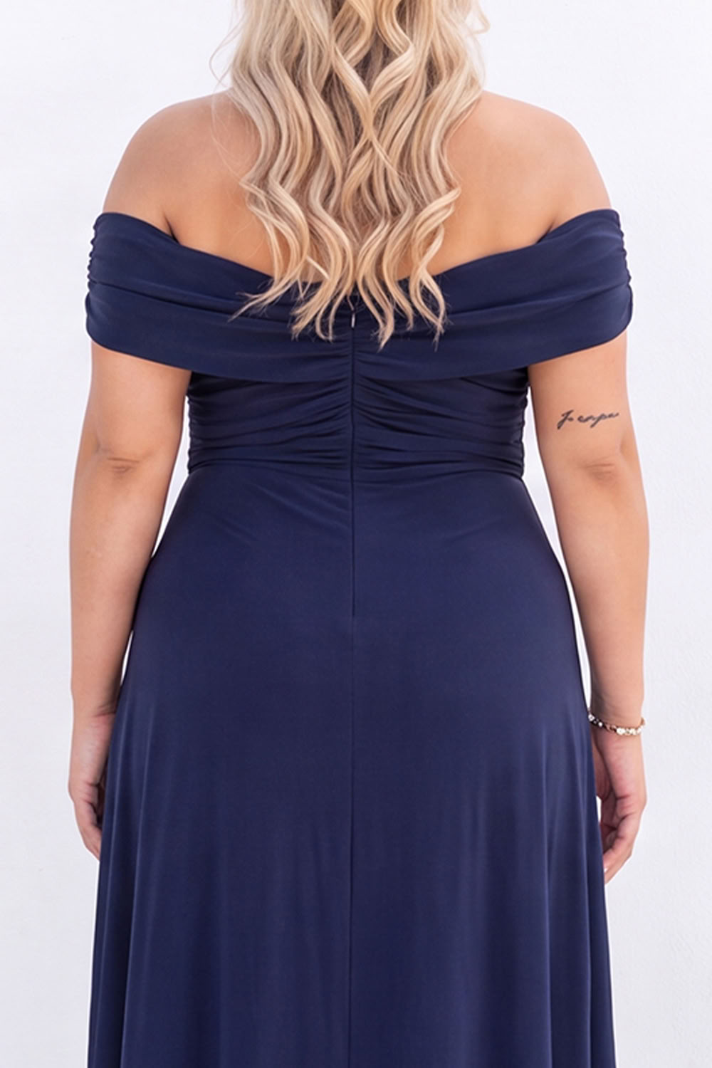Off the Shoulder Black A Line Long Plus Size Formal Dress with Slit
