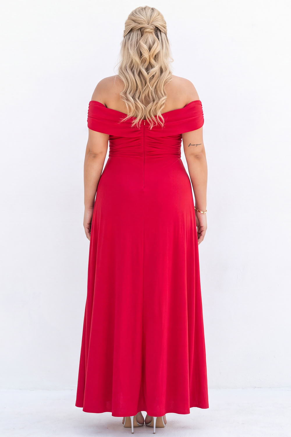 Off the Shoulder Black A Line Long Plus Size Formal Dress with Slit