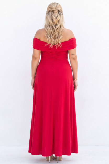Off the Shoulder Black A Line Long Plus Size Formal Dress with Slit